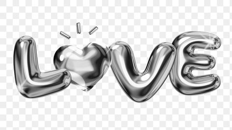 Silver Typography, Chrome Text, Balloon Alphabet, 3d Balloon, 3d Chrome, Letters Png, 3d Words, Metallic Balloons, Typography Love