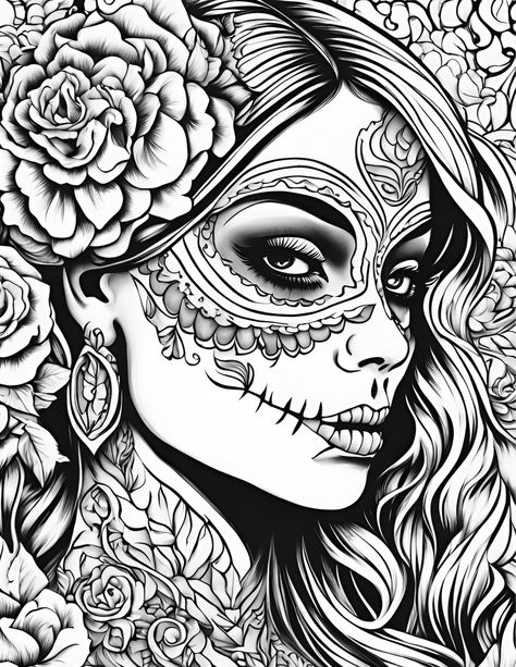 14 Coloring Pages Inspired by Mexico Floral Themes.  Digital coloring. Once purchased, download, and print. Beautiful and able to frame after coloring. Please Note -No Physical Item -Digital Download Only Coloring Pages will be determined by the quality of the printer and with which paper you chose to print on. Not Allowed to resell. Sugar Skull Coloring Pages, Skull Printable, Sugar Skull Drawing, Skull Coloring, Coloring Therapy, Catrina Tattoo, Skull Coloring Pages, Adult Coloring Books Printables, Kid Coloring Page