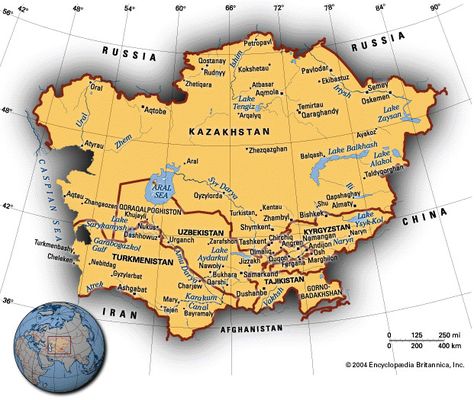 Map of central Asia created for the 1997 Britannica Book of the Year. Central Asia Map, Desert Land, Asia Map, Caspian Sea, Historical Maps, Central Asia, Map, Quick Saves