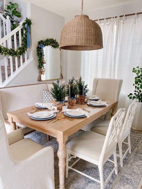 Simple Coastal Christmas tablescape - felt lucky enough to use to host Greg’s family for a early Christmas this year. This space has a few minor changes to it coming soon. #LTKHoliday Follow my shop @blossominginteriors on the @shop.LTK app to shop this post and get my exclusive app-only content! #liketkit #LTKhome #LTKSeasonal @shop.ltk https://liketk.it/3XllI Coastal Grandma Christmas, Coastal Christmas Tablescapes, Christmas Dining Table, Grandmas Christmas, Christmas Tablescape, Cottage Christmas, Coastal Christmas, Christmas Tablescapes, Fir Tree