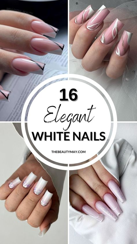 Are you looking for classy white nails with designs suitable for various occasions? You'll love these elegant white nail ideas! White French Nail Designs Classy, Classy White Nails, White Nails With Designs, White Nail Ideas, French Manicure Nail Designs, White Almond Nails, Elegant Manicure, Elegant Nail Designs, Classy Nail Designs