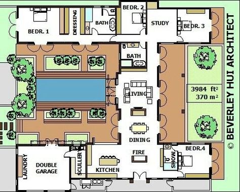 H Shaped House Plans, H Shaped House, House Plans With Pool, Adobe Building, U Shaped House Plans, U Shaped Houses, Courtyard Pool, Pool House Plans, Container Houses