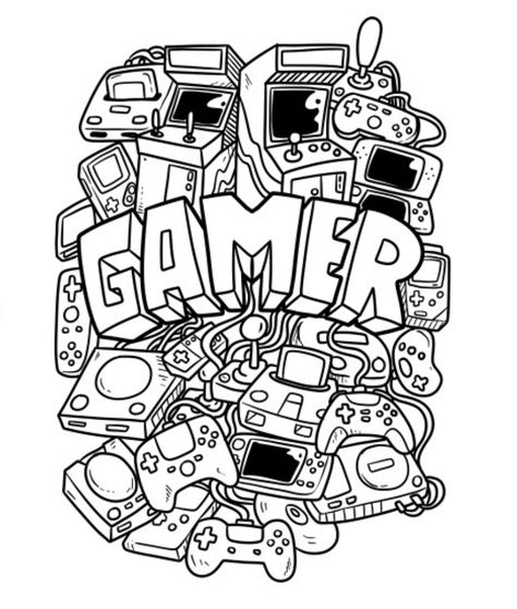 Available on shirts and sweaters #retrogaming #retrogames Doodles Games, Monkey Illustration, Computer Drawing, Video Game Tattoo, Ancient Egypt Art, Gaming Tattoo, Tattoo Stencil Outline, Doodle Coloring, Egypt Art