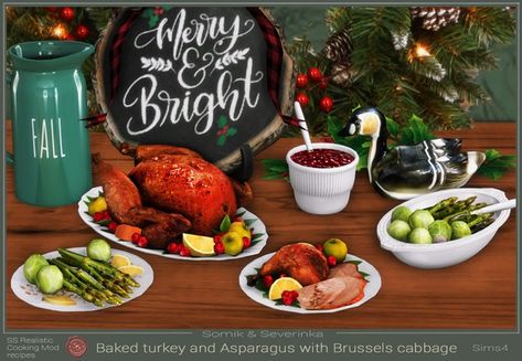 Turkey and vegetables for Thanksgiving | Patreon Sims 4 Thanksgiving, Vegetables For Thanksgiving, Thanksgiving Vegetables, Cabin Trip, Baked Turkey, Restaurant Dishes, Custom Recipe, The Sims 4 Download, Sims Freeplay