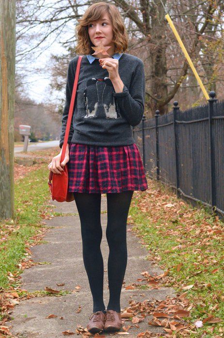 Cute Sweater + Plaid Skirt + Tights Modcloth Style, Mod Cloth Dresses, Zooey Deschanel, A Skirt, Mode Inspo, Fashion Gallery, Mode Inspiration, Fall Winter Outfits, Vintage Sweaters