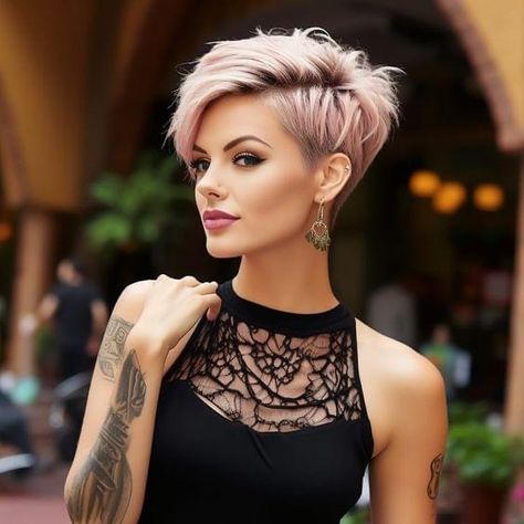 Floppy Pixie Haircut, Short Hair Coloring Ideas, Brunette Pixie Haircut Edgy, Short Pixie Colored Hair, Two Tone Pixie Hair Color Ideas, Haircut And Color 2024, Styling Short Pixie Hair, Short Hair Styles Pixie Edgy, Really Short Blonde Hair