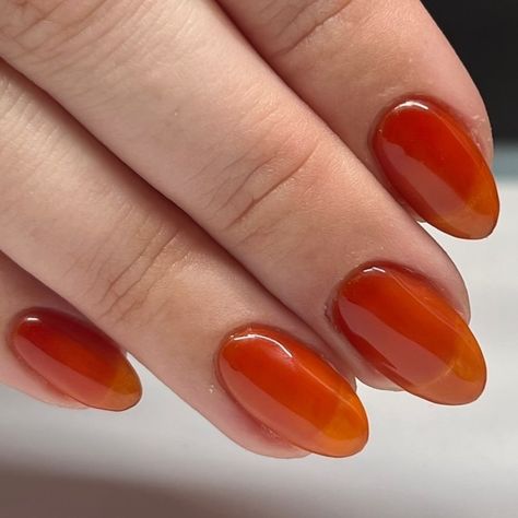 Amber jelly nails…its giving carnelian energy! #vpanna @mantisp0sting using @apresnailofficial #apresgelcouleurs AVAILABILITIES this week!… | Instagram Oval Jelly Nails, Amber Orange Nails, Copper Orange Nails, Jelly Nails Fall, Jelly Fall Nails, Almond Jelly Nails, Transparent Orange Nails, Orange Jelly Nails, Short Nails Orange