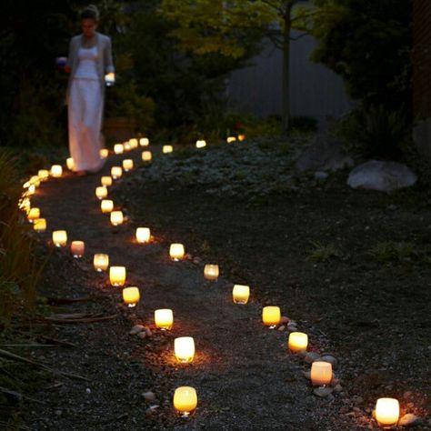 glassybaby | wedding... maybe for outside to the tent area Backyard Engagement Parties, Fall Garden Wedding, Backyard Wedding Ceremony, Wedding Isles, Bonfire Party, Wedding Ceremony Ideas, Yard Party, Backyard Party, Outdoor Wedding Ceremony