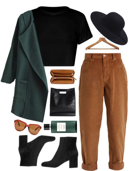 I love every part of this outfit, though I probably wouldn’t wear the hat Brown Pants, Outfits With Hats, Outfits Casual, Inspiration Mode, Polyvore Outfits, Looks Vintage, Grunge Fashion, Outfits Casuales, Casual Outfit