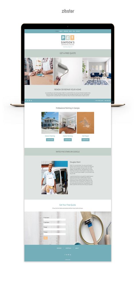 Elegant, colorful design. Perfect for a painter, home repair company, or home decorator. Website Sample, Website Design Templates, House Painter, Painter And Decorator, Paint Companies, Professional Painters, Builder Website, Colorful Design, Home Repair