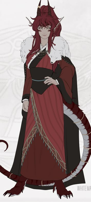 Dragon In Human Form Female, Red Half Dragon Female, Red Dragon Human Form, Red Dragonborn Female, Female Red Dragon, Half Dragon Half Human Male, Half Dragon Character Design, Dragon Hybrid Human, Humanoid Dragon Male