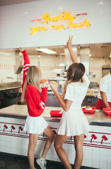 In N Out Photoshoot! Macdonald Aesthetic, Mcdonald's Photoshoot, In And Out Photoshoot, In N Out Baby Photoshoot, American Diner Photoshoot, 90 Photoshoot Ideas, Diner Editorial Photoshoot, In N Out Burger Photoshoot, Retro Burger Photoshoot