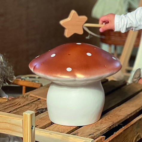 Colette loves here copper mushroom nightlight. It helps her to fall asleep at night and it fits beautifully in her room as a decorative object. Heico nightlights exist since 1847 and are still made and painted by hand in Germany. This traditional technique is why the lights bring a soft and dreamy atmosphere in every room. Lamp Mushroom, Egmont Toys, Mushroom Lights, Traditional Lamps, Dream World, Lamp Vintage, The Mushroom, Mushroom Lamp, Decoration Piece