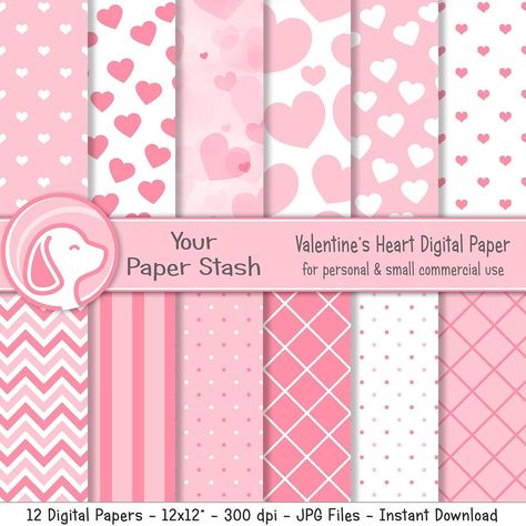 Pink Heart Valentine's Day Digital Papers For Birthday Baby Shower & Wedding Scrapbook Pages, Chevron Striped Backgrounds, Commercial Use Wedding Scrapbook Pages, Easy Valentine Crafts, Baby Scrapbook Pages, Free Printable Paper, Paper Backgrounds, Valentine's Day Printables, Free Valentine, Wedding Scrapbook, Digital Scrapbook Paper