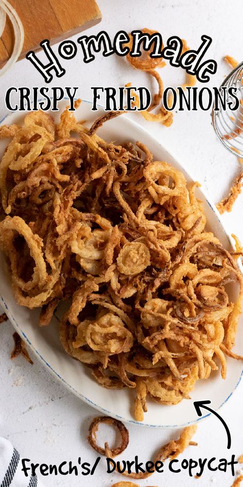 French Fried Onion Recipes, Onions Rings, Fried Onions Recipe, Onion Straws, Onion Strings, Crispy Fried Onions, French Fried Onions, Holiday Side, Crispy Onions