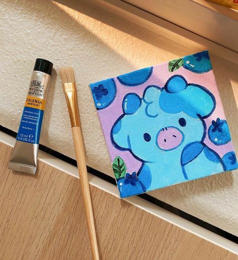 Easy Cute Mini Canvas Paintings, Art Acrylic Painting Ideas Easy, Easy Diy Acrylic Painting Ideas, Painting Big Canvas Ideas, Cute Paintings On Mini Canvas, Mini Paintings Acrylic, Painting Ideas On Small Canvas Aesthetic, Blueberry Cow Painting, 5x5 Painting Ideas