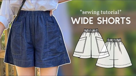 DIY Easy Wide Shorts w/Pockets! (with PDF Sewing Pattern) Wide Shorts, Cute Sewing Projects, Shorts Pattern, Sewing Projects Clothes, Vlasové Trendy, Diy Vetement, Kleidung Diy, Easy To Sew, Sewing Design