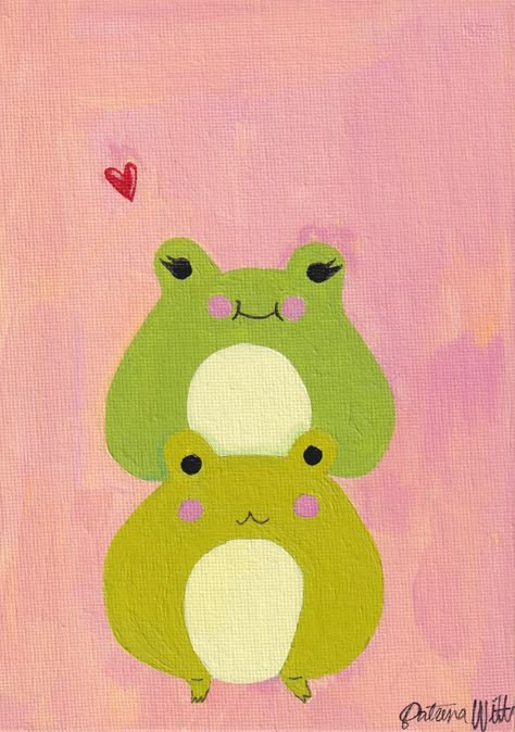 Easy Frog Paintings On Canvas, Yarn Painting Ideas, Cute Frog Painting Easy, Simple Frog Painting, Silly Painting Ideas, Easy Frog Painting, Frog Painting Easy, Frog Painting Ideas, Frog Canvas Painting