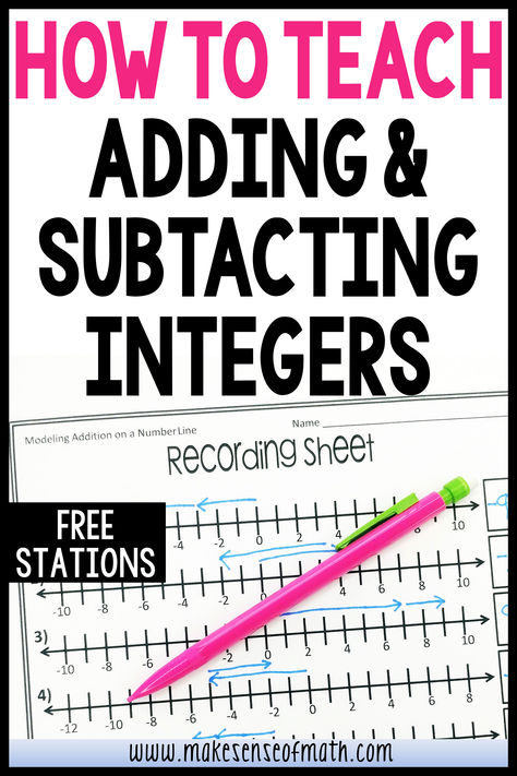 Learn proven strategies to teach adding and subtracting integers to your 7th grade math students.  Your middle school math students will benefit from using the number line and making sense of the adding and subtracting integer rules.  Includes a free worksheet to use with your middle school math and pre algebra students to teach integer operations. Integers Worksheets 6th Grade, Adding And Subtracting Integers Anchor Chart, Gen Math, Integers 7th Grade Math, Rational Numbers Anchor Chart, Operations With Integers, Adding Integers Worksheet, How To Add And Subtract Integers, Adding And Subtracting Integers Rules