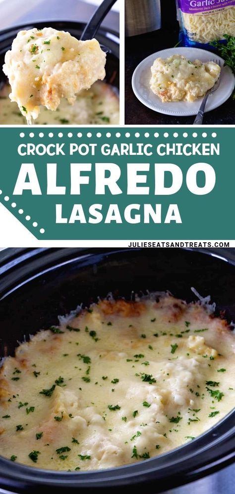 Crock Pot Garlic Chicken, Alfredo Lasagna Recipe, Lasagna Alfredo, Chicken Alfredo Lasagna Recipe, Crockpot Chicken Alfredo, Chicken Lasagna Recipe, White Chicken Lasagna, Alfredo Chicken, Chicken Alfredo Lasagna