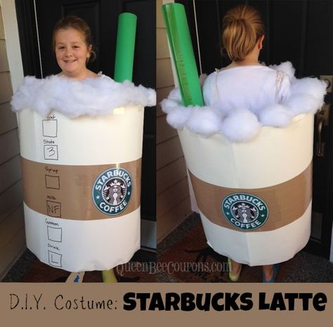 pin it.  DIY Costume – Starbucks Latte A friend of mine posted this DIY costume on her Facebook profile and I just had to post. Look at this DIY Starbucks costume she made for her daughter! Here is what she said about putting this costume together – I bought two (2) metal wreath forms at JoAnns … Starbucks Costumes, Starbucks Halloween Costume, Starbucks Costume, Starbucks Latte, Diy Starbucks, Coffee Halloween, Friend Stuff, Starbucks Diy, Starbucks Halloween