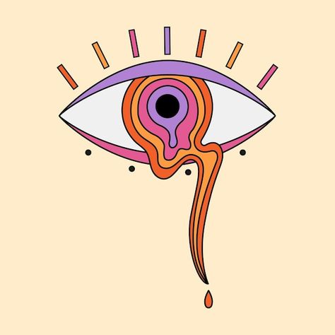 Abstract psychedelic eye illustration hy... | Premium Vector #Freepik #vector #trippy #groovy #hippie #pop-design Eye Artwork Abstract Inspiration, Third Eye Drawing Trippy, Eyes Illustration Design, Trippy Abstract Art, Eye Illustration Design Graphics, Psycodelic Aesthetic, Eyes Illustration Art, Trippy Graphic Design, Eye Graphic Design