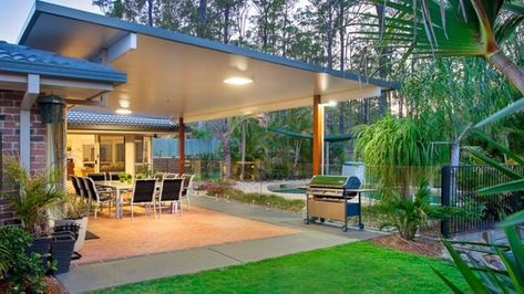 Fly Over Patio Roof, Flyover Patio Roofs, Roof Riser, Patio Roofs, Deck Roof, Deck Pergola, Covered Patio Design, Skillion Roof, Steel Pergola