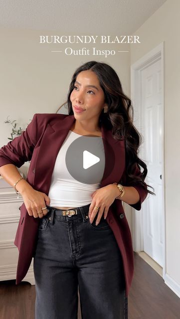 Burgandy Blazer Outfit Classy, Burgundy Semi-formal Winter Blazer, Long Blazer Outfits For Women, Maroon Blazer Outfit, Burgandy Blazer, Blazer Business Casual, Burgundy Jacket Outfit, Burgundy Blazer Outfit, Formal Burgundy Single-breasted Blazer