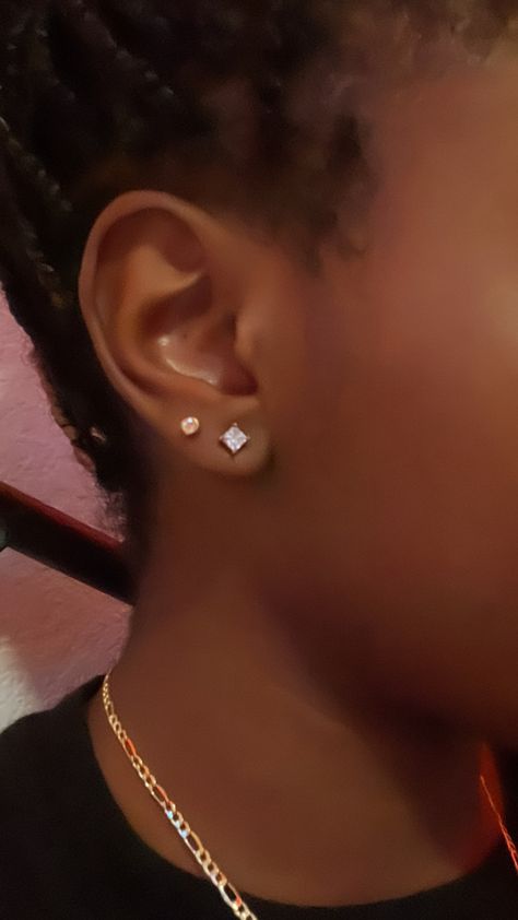 2nd Ear Piercing Black Women, Second Ear Piercing Black Woman, Double Ear Piercing Black Woman, 2 Piercings Ear Ideas, Ear Piercings Black Women, 2nd Piercing, 2nd Ear Piercing, 2 Ear Piercings, Second Lobe Piercing