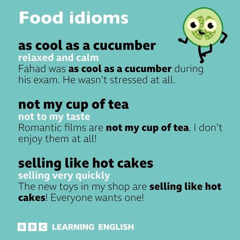 BBC Learning English on Instagram: "😋Feeling hungry? Feast your eyes on these food-related idioms. 🍲 Can you think of any others? [Image: Getty] #learnenglish #vocabulary #idioms #food #foodidioms #englishphrases" English Teaching Resources, Romantic Films, Feeling Hungry, Teaching Aids, My Cup Of Tea, English Phrases, Learning English, House Rules, English Vocabulary Words