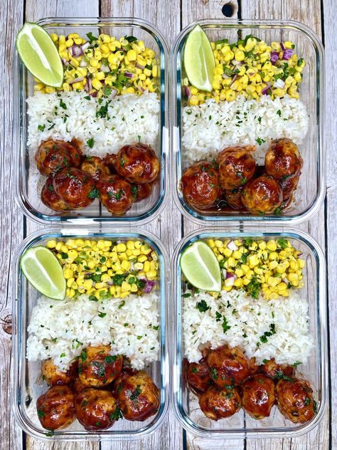 Honey chipotle meatballs - Diana's Delish Dishes Healthy Meatball Bowl, High Protein Meatball Dinner, Turkey Meatball Bowl Recipes, High Protein Meatball Meal Prep, Healthy Lunch Meals For Work, Healthy Recipes With Meatballs, Meatball Bowls Healthy, Meat Ball Meal Prep, Meatball Meal Prep Ideas