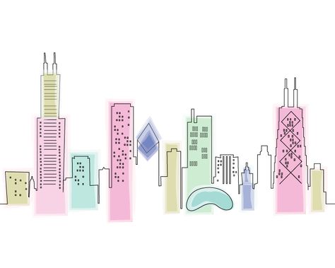 Chicago Skyline Watercolor, Chicago Skyline Sketch, Chicago Illustration, Mural Building, Sitting Plan, Chicago Skyline Art, Chicago Souvenirs, Chicago Painting, Chalkboard Wall Art