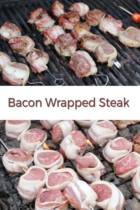 Bacon Wrapped Steak Grilled, Steak And Bacon Recipes, Nanas Recipes, Grill Meals, Bacon Wrapped Tenderloin, Bacon Wrapped Steak, Flat Iron Steak Recipes, Bacon Wrapped Beef, Grilled Meals