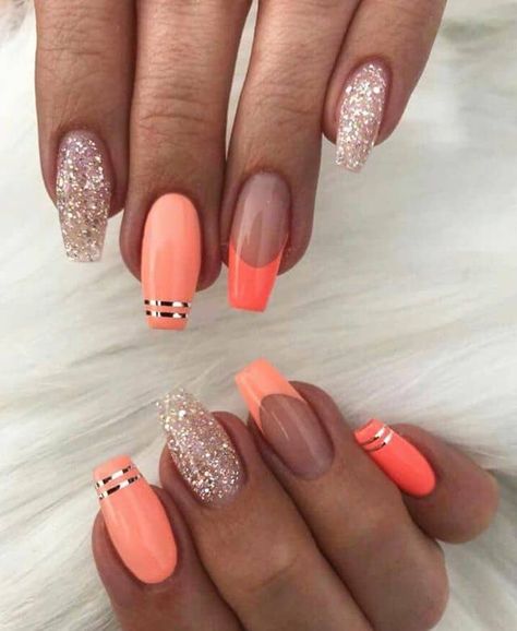 50 Orange Nail Ideas to Make You Stun in Every Season #orangenail #orangenaildesign #orange Coral Nails, Summer Nail Art, Stylish Nails Designs, Nail Art Designs Summer, Pretty Nail Art Designs, Nail Swag, Summer Acrylic Nails, Orange Nails, Coffin Nails Designs