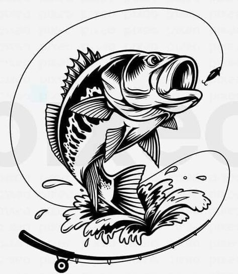 Bass Fishing Svg, Svg Fishing, Fish Svg, Bass Fish, Walleye Fishing, Fish Logo, Fishing Svg, Largemouth Bass, Fish Drawings