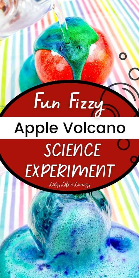 A fun fizzy apple volcano science experiment that's super-simple yet amazing experiment for your kids. No special ingredients required. Another STEAM activity that works for multiple topics and units. Apple Science Experiments, Chemistry Lesson Plans, Chemistry Activities, Volcano Experiment, Steam Activity, Experiments Kids, Preschool Stem, Teacher Activities, Chemistry Lessons