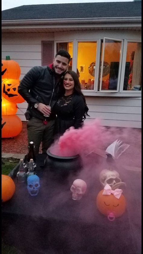 Gender Reveal Ideas For Halloween, Gender Reveal Ideas Spooky, Halloween Themed Gender Reveal Ideas, Witch Gender Reveal Ideas, Witchy Gender Reveal, Halloween Baby Gender Reveal, Witch Gender Reveal, Witchy Gender Reveal Ideas, Pastel Halloween Gender Reveal