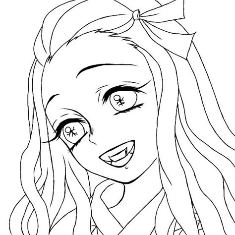 Anime Lineart Woman, Nezuko Lineart, Demon Slayer Lineart, Demon Slayer Drawing Sketch, Anime Face Drawing, Manga Coloring Book, Anime Lineart, Best Anime Drawings, Funny Drawings