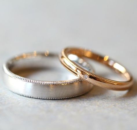 Gold Wedding Rings for Couples - Best in Aesthetic Luxury, Unique Designs Gold And Silver Wedding Ring, Gold And Silver Wedding, Textured Wedding Band, Wedding Accessories For Bride, Pink Wedding Rings, Couple Ring Design, Marriage Ring, Silver Wedding Ring, Couple Wedding Rings