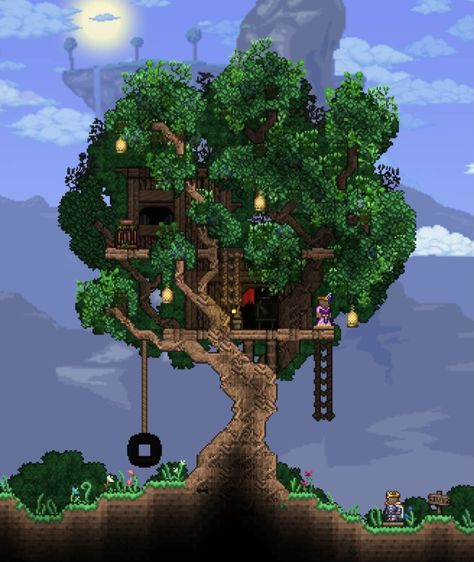 Terraria Living Tree House, Terraria Tree House, Terraria Base, Terraria Tips, Terrarium Base, Terraria House Ideas, Terraria House Design, Terraria House, Terraria Builds