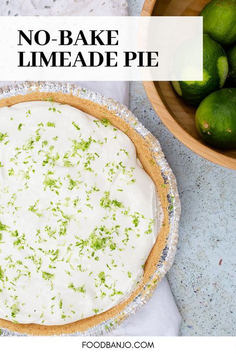 This limeade pie only uses 5 ingredients to whip up a delicious, no bake dessert in a graham cracker crust. Frozen Limeade Pie, Refrigerator Pies Desserts, Refrigerator Pies Recipes, Beachy Desserts, Lime Lemonade Recipe, Refrigerator Pies, Limeade Pie, Key Lime Pie Recipe No Bake, Refrigerator Desserts