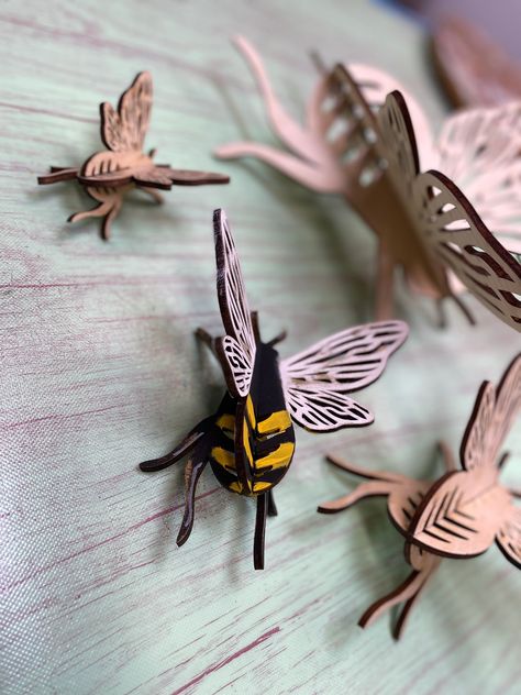 3D Bumble Bee  Laser Cut Out Blank - 5W x 4.5H UNPAINTED/UNASSEMBLED Glow Forge Projects To Sell Wood, Large Laser Projects, Lasercut Gift Idea, Laser Cut Wood Art, Glowforge Projects Acrylics, Spring Laser Projects, Laser Wood Ideas, Laser Wood Projects, Laser Cut Wood Projects