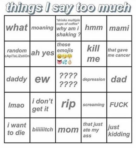 Tiktok Templates To Fill Out, Random Bingo Template, Insecurity Bingo Board, Best Friend Bingo Template, Random Bingo, Bingo Chart, Lgbtq Bingo Template, Jar Of Happiness Template, Fun Templates