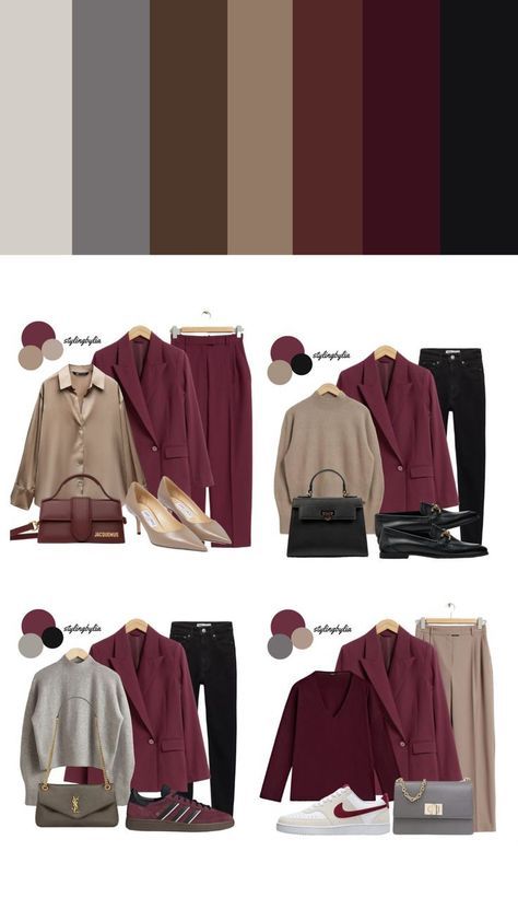 Burgundy Color Palette Outfit, Dark Autumn Winter Outfits, Autumn Winter Colour Palette, Deep Autumn Color Palette Clothes, Deep Autumn Color Outfits, Dark Autumn Outfits Color Palettes, Deep Autumn Palette Outfits, Burgundy Outfit Ideas Color Combos, Burgundy Colour Combinations