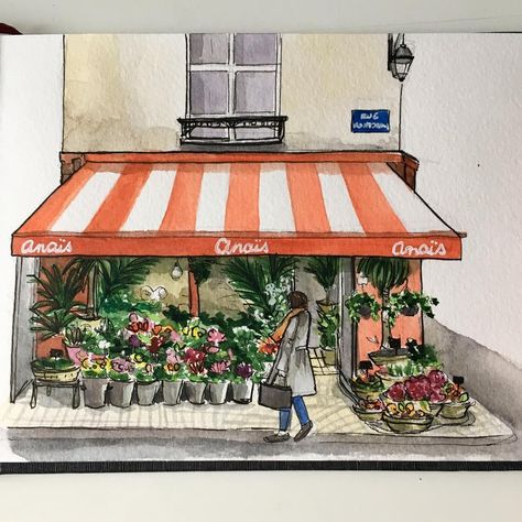 Laura Pasquet’s Instagram post: “🌸🌷Passion fleuriste 🌷🌸 . . #watercolor #aquarelle #urbansketcher #uskparis #watercolor_daily #paris #watercolorsketch #usk” Urban Sketchers, Watercolor Sketch, Gazebo, Outdoor Structures, Paris, Instagram Post, Instagram Posts, Instagram, Art