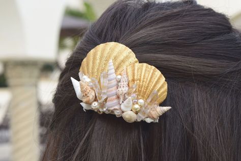 Seashell Hair Clip, Mermaid Barrette, Aura Crystal Barrette, Beach Bride Shell Barrette ~ SPARKLE AURA   #mermaidbride #beachflowergirl Beach Flower Girls, Seashell Hair, Mermaid Bride, Mermaid Accessories, Mermaid Crown, Aura Crystals, Beach Bride, Seashell Jewelry, Mermaid Costume