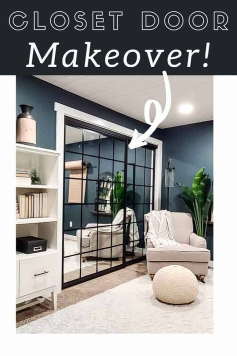 Mirror Closer Door, Closet Door Makeover Mirrored, Remodel Mirror Closet Doors, Closet Door Mirror Makeover, Sliding Wardrobe Makeover, Sliding Door Wardrobe Makeover Diy, Mirror Wardrobe Doors Makeover, Mirror Closet Door Makeover Diy, Office Closet Door Ideas