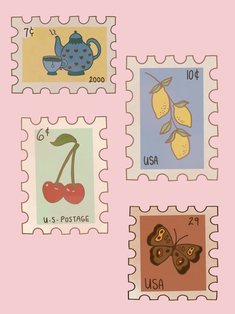 Postage Stamp Painting, Aesthetic Pics For Collage, Digital Scrapbooking Stickers, Postal Stamp Art, Cool Graphic Design Ideas, Collage Clip Art, Scrapbook Png Stickers, Things To Put Stickers On, Cute Scrapbook Stickers