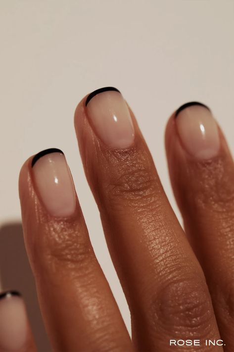 Simple Minimalist Nails Short, Micro French Manicure Black, Two Finger Nail Design, Trendy Neutral Nails Short, Short Sophisticated Nails, Nail Inspo For Italy, Gell Nails Short Natural, Harriet Westmoreland Nails, Colorful Tips Nails