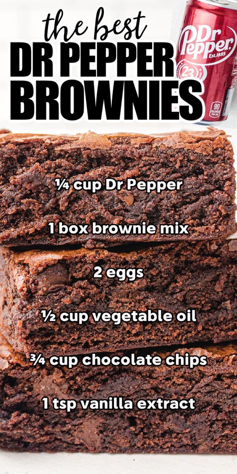 Homemade Dr Pepper, Dr Pepper Brownies, Recipes Stuffed Peppers, Boxed Brownie Recipes, Brownies Recipe, Easy Baking Recipes Desserts, Sweet Snacks Recipes, Baked Dessert Recipes, Delicious Snacks Recipes